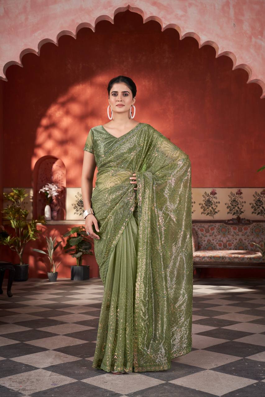 Celestial Shine Cutwork Border Light Weight Party Wear Saree