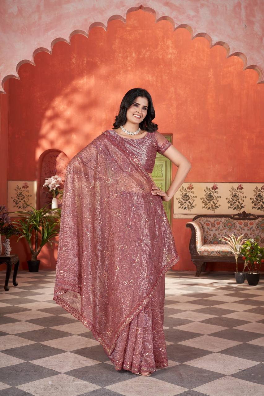 Celestial Shine Cutwork Border Light Weight Party Wear Saree