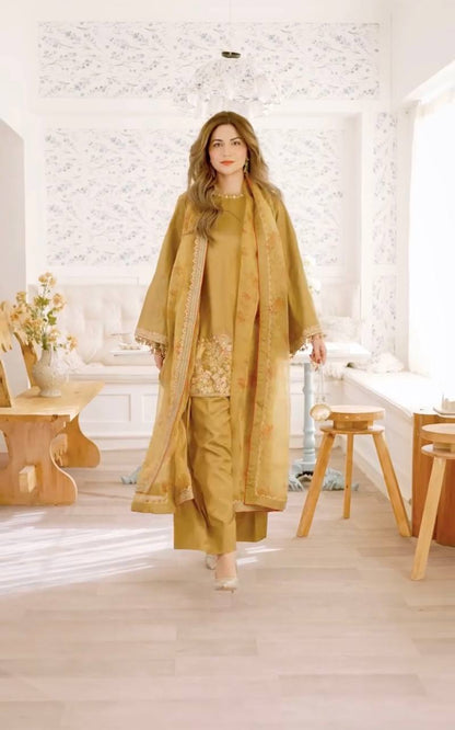 Musturd French Crep Silk Farshi Palazzo