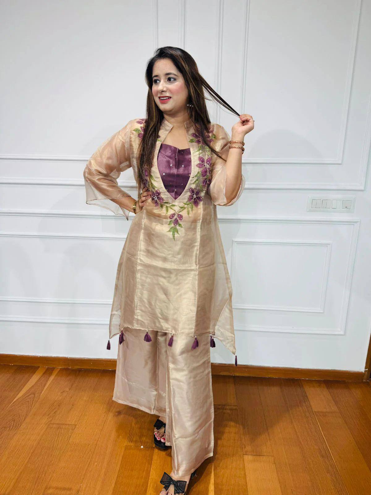 Dreamy Organza Thread Embroidered Kurti Set