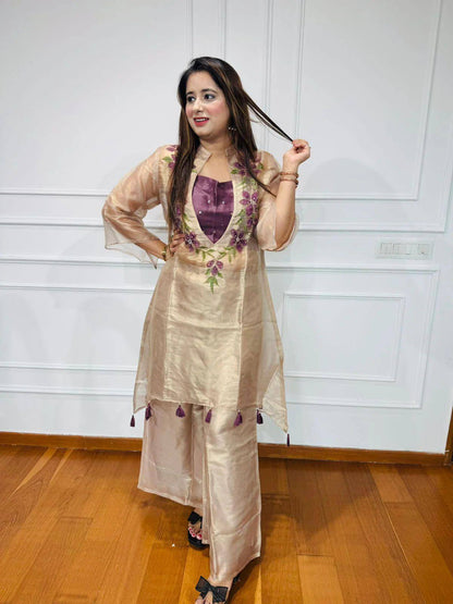 Dreamy Organza Thread Embroidered Kurti Set