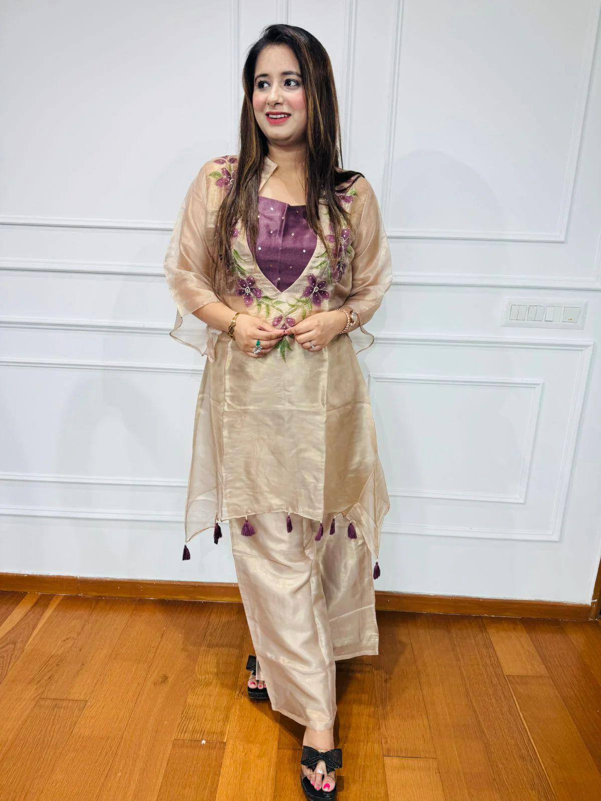 Dreamy Organza Thread Embroidered Kurti Set