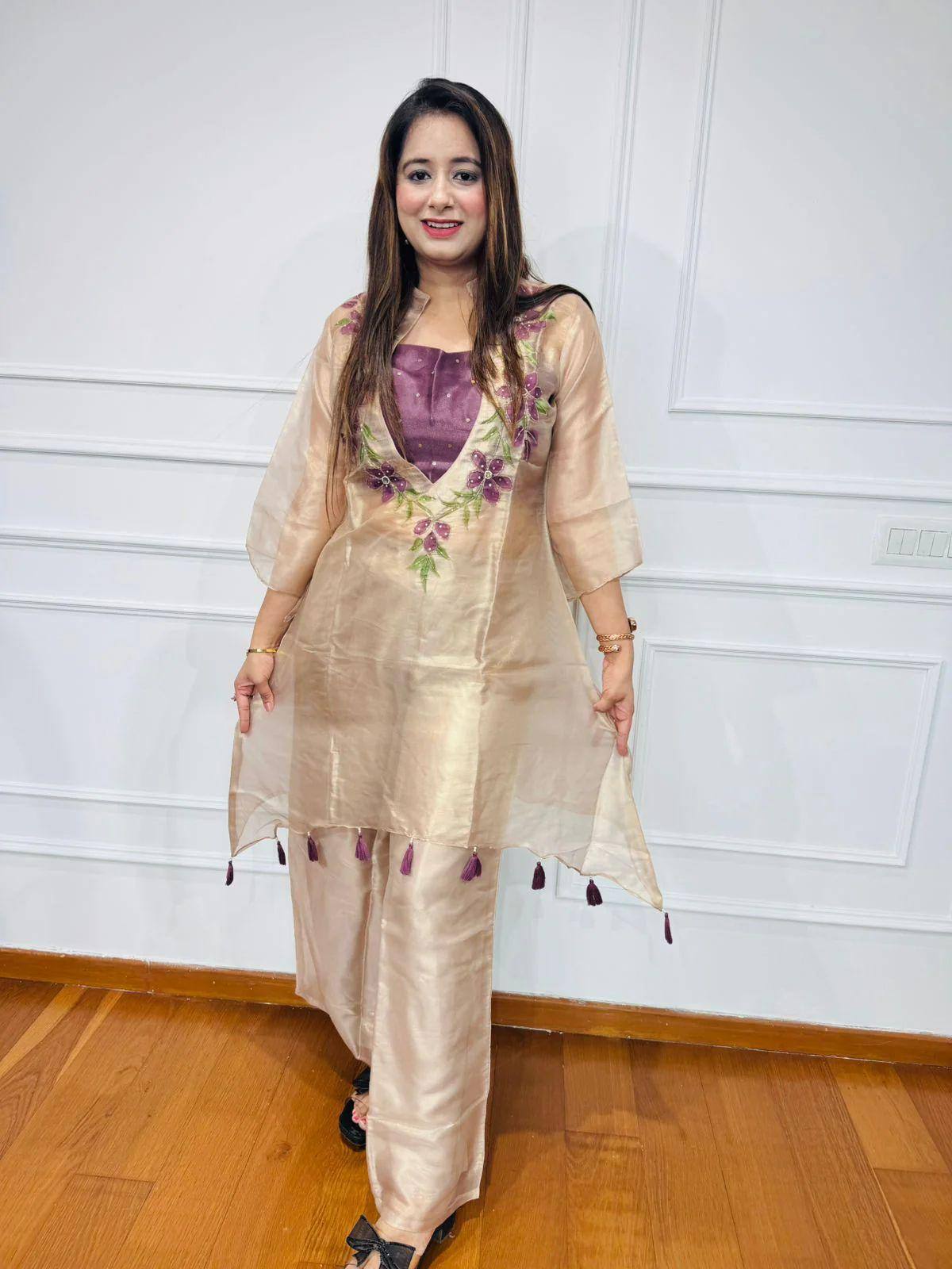 Dreamy Organza Thread Embroidered Kurti Set