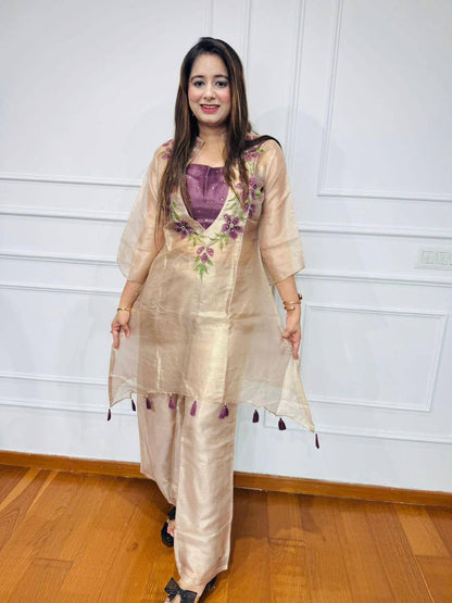 Dreamy Organza Thread Embroidered Kurti Set