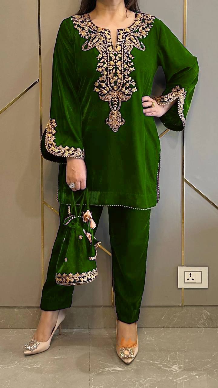 Mehira Opulent Velvet Embroidered Kurti Suit Set