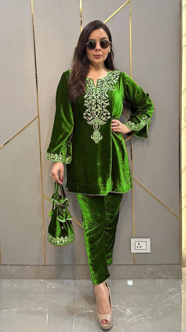 Mehira Opulent Velvet Embroidered Kurti Suit Set