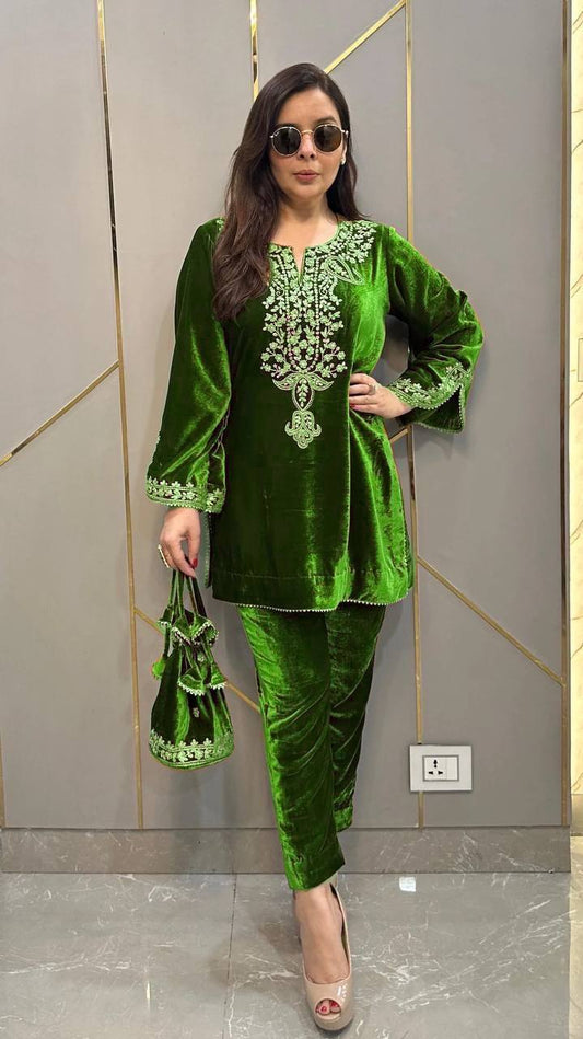 Mehira Opulent Velvet Embroidered Kurti Suit Set