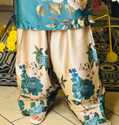 Teal Bloom Luxe Floral Top Farshi Pent Set