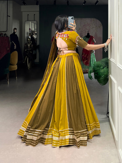 Navrang Mustard Mirror Neckline Navratri Lehenga