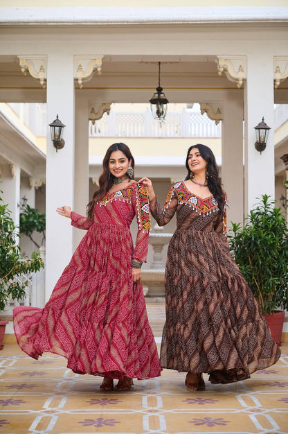 Bandhani Dreams and Mirror Gleams Gamathi Work Gown