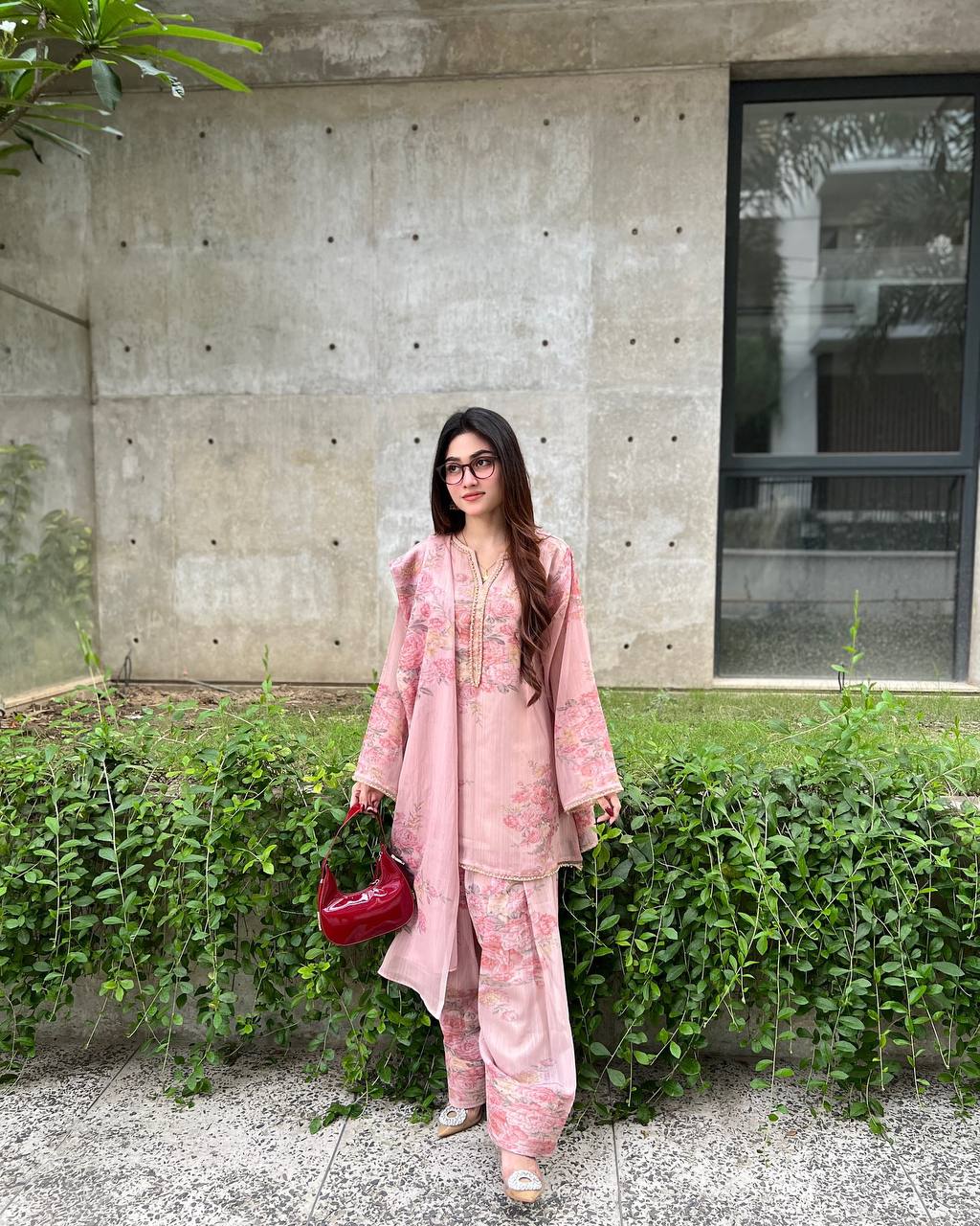 Blush Bloom Soft Muslin with Digital Rose Print Farshi Set