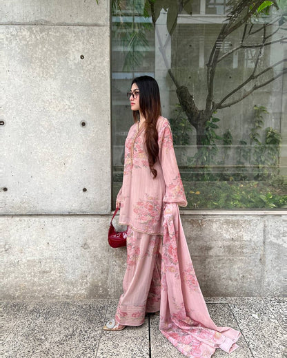 Blush Bloom Soft Muslin with Digital Rose Print Farshi Set