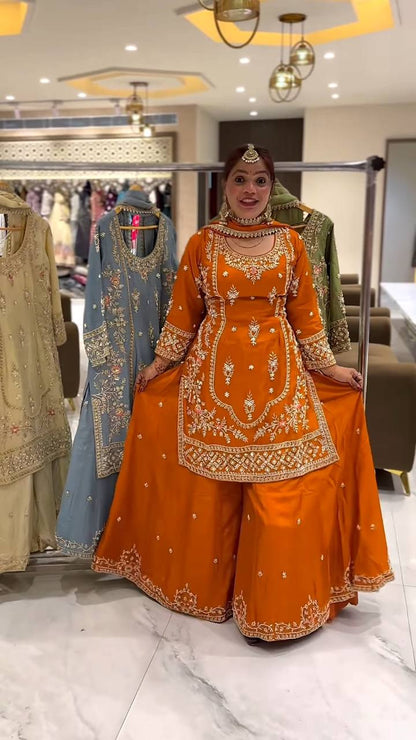 kesariya Natural Crep Sharara Palazzo Styles