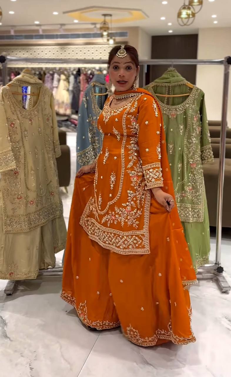 kesariya Natural Crep Sharara Palazzo Styles