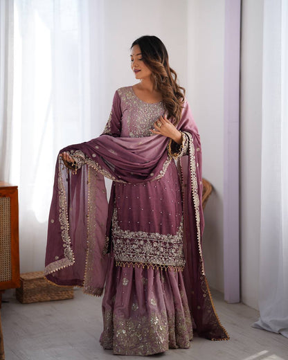 Rust Chinon silk Designer Party Wear Sharara