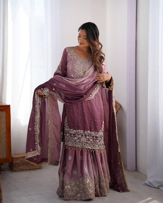 Rust Chinon silk Designer Party Wear Sharara