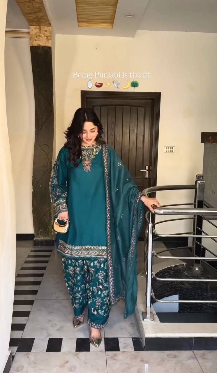 Simran Teal Punjabi Elegant Hand Embroidery Dhoti Set