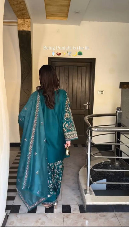 Simran Teal Punjabi Elegant Hand Embroidery Dhoti Set