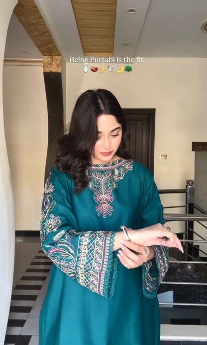 Simran Teal Punjabi Elegant Hand Embroidery Dhoti Set