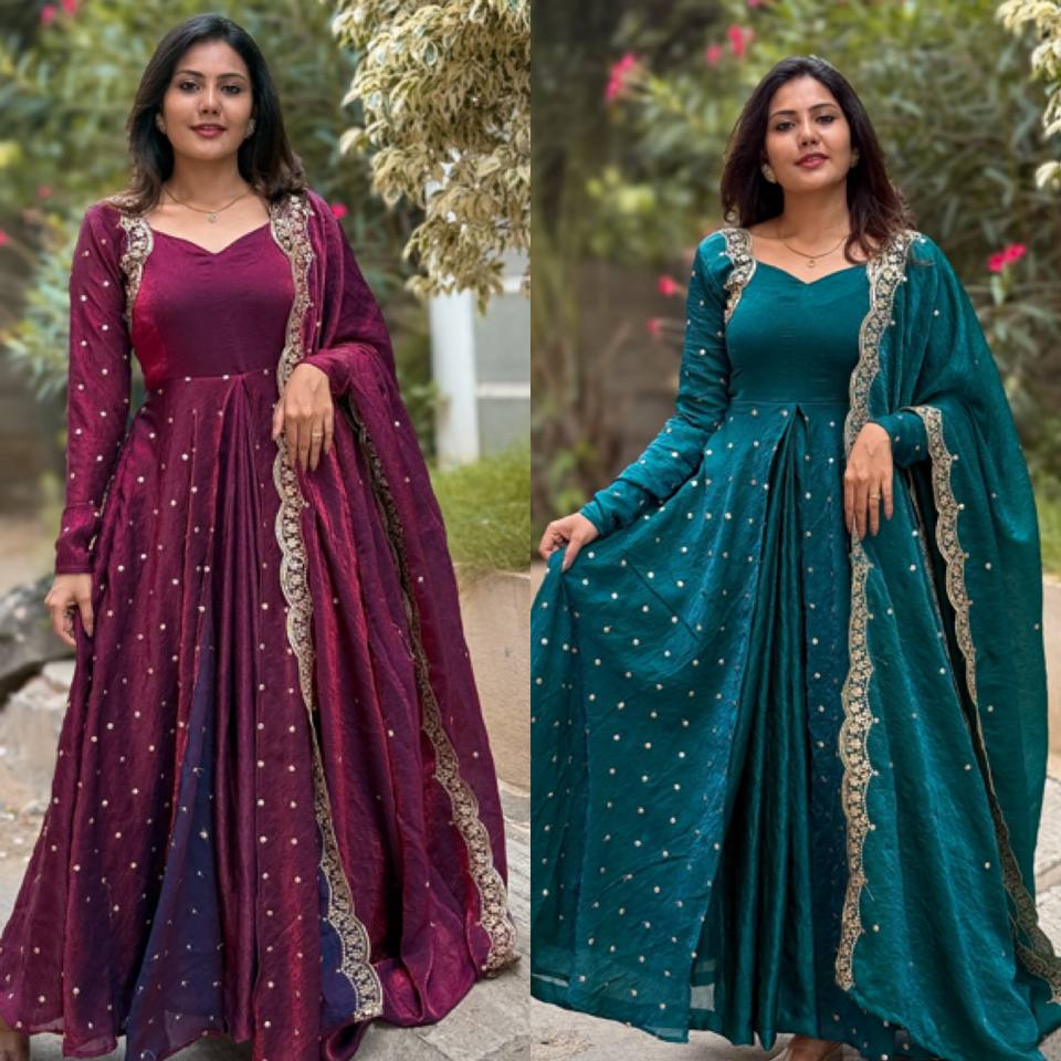 Deep Jewel Toned Heavy Designer Party Wear Gown Set