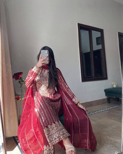 Royal Crimson Elegance Embroidered Kurti Set