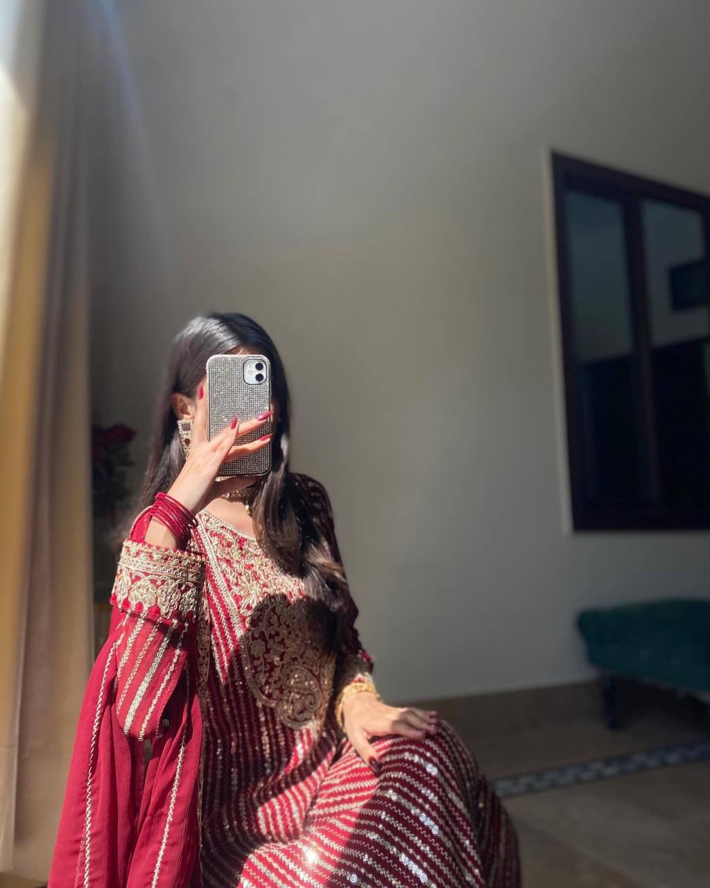 Royal Crimson Elegance Embroidered Kurti Set