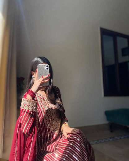 Royal Crimson Elegance Embroidered Kurti Set