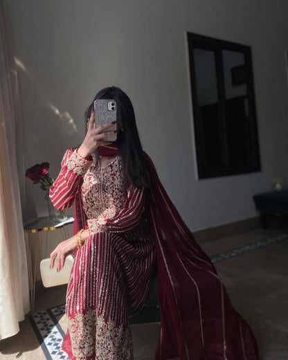 Royal Crimson Elegance Embroidered Kurti Set