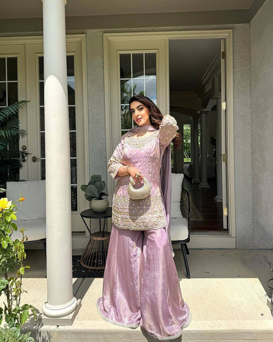 Naira Soft Lavender Embellished Plazoo Suit