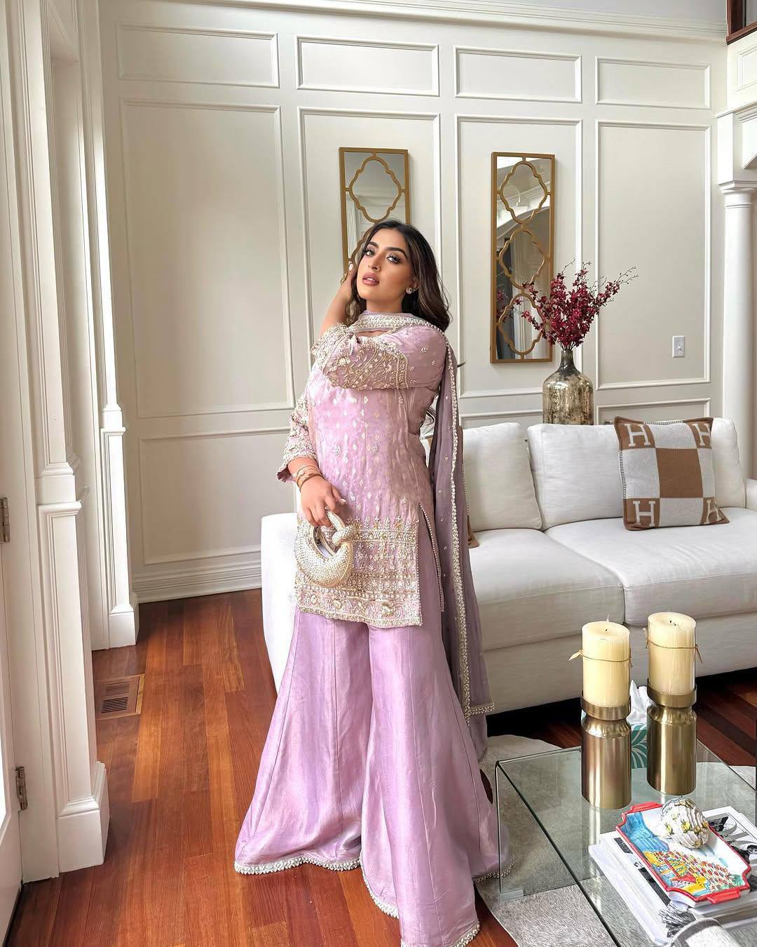 Naira Soft Lavender Embellished Plazoo Suit