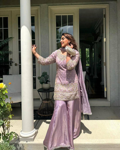 Naira Soft Lavender Embellished Plazoo Suit