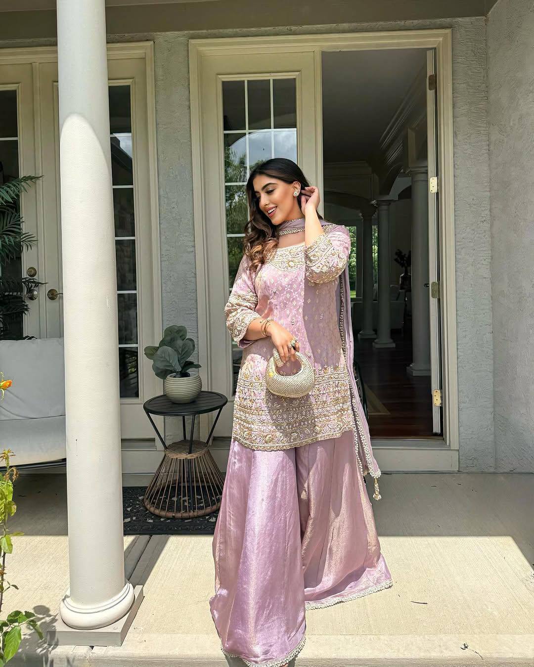 Naira Soft Lavender Embellished Plazoo Suit