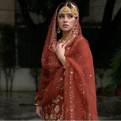 Royal Heritage Rust Embroidered Sharara Set