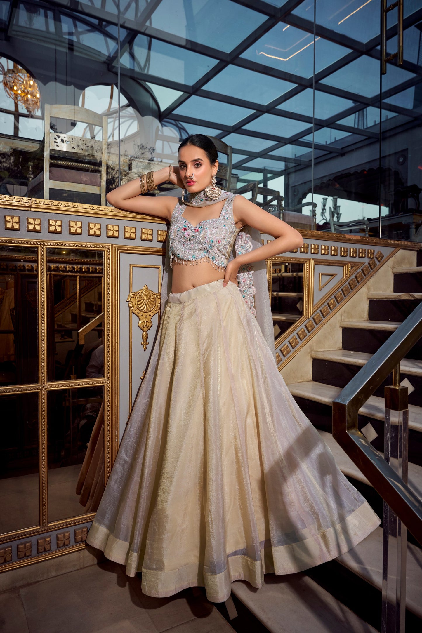 Moonlit Ivory & Frosted Silver Lehenga Choli