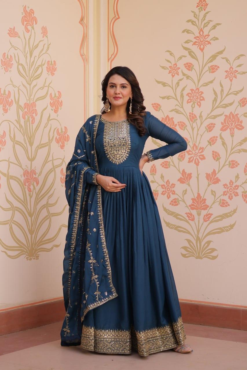Adah Festive Charm Embroidered Readymade Gown