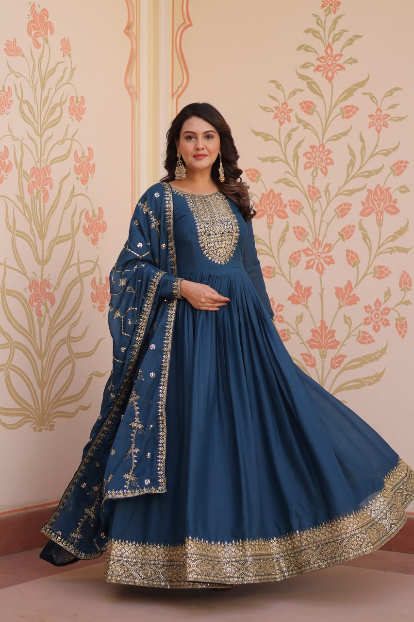 Adah Festive Charm Embroidered Readymade Gown