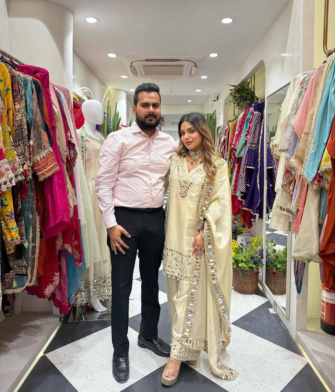 Lvory Mirror Glow Luxe Farshi Suit with Royal Detailing