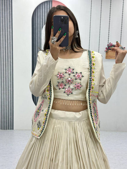 Noor-e-Nazaakat: Off-White Lehenga with Mirror Work Jacket