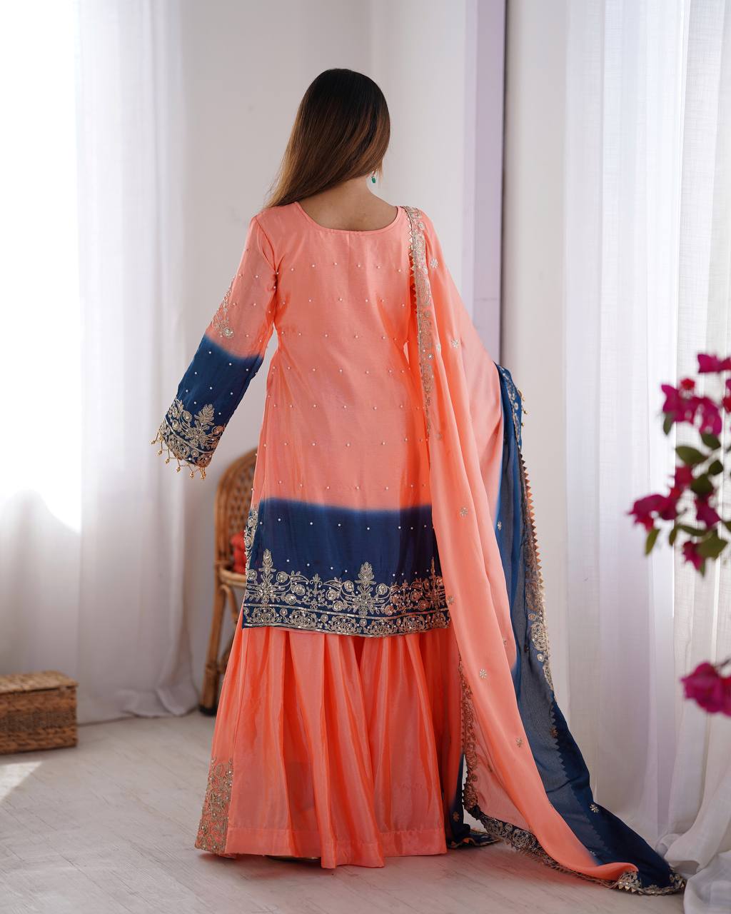 Rust Chinon silk Designer Party Wear Sharara