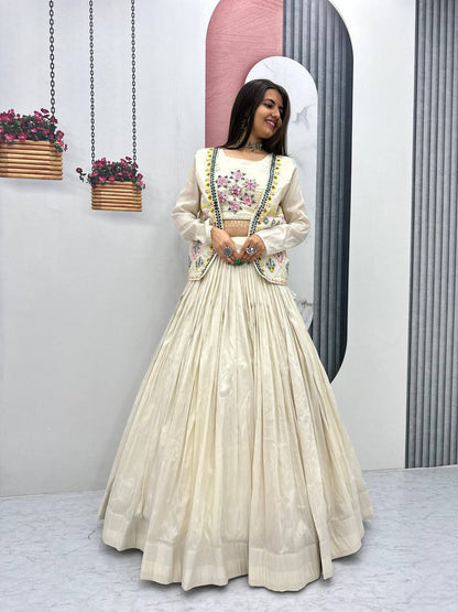 Noor-e-Nazaakat: Off-White Lehenga with Mirror Work Jacket