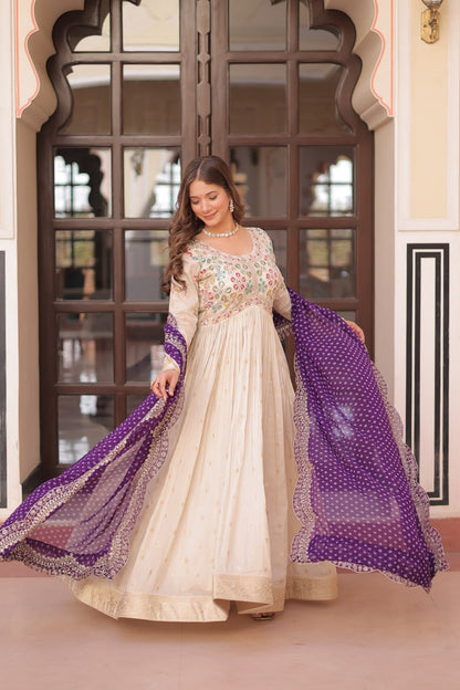 Navrang Bandhani Printed Embroidered Cut work Gown