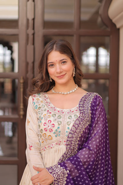 Navrang Bandhani Printed Embroidered Cut work Gown