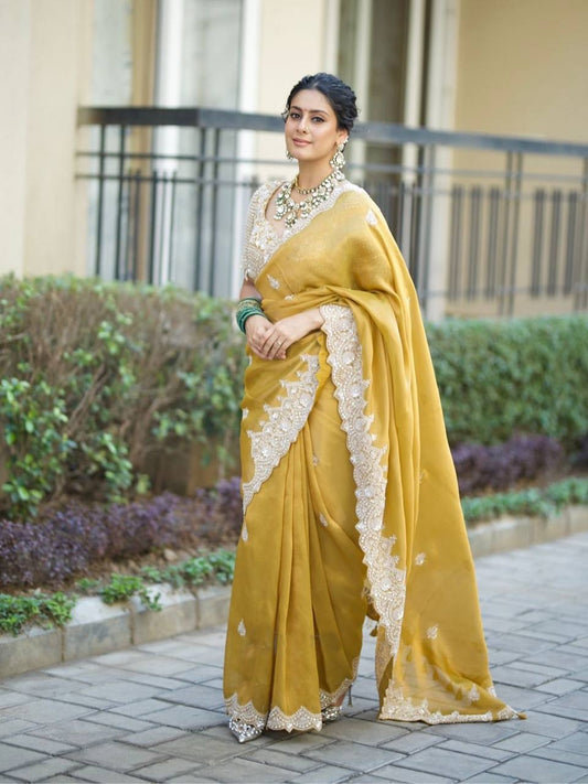 Golden Grace Embroidered Lace Charm Saree