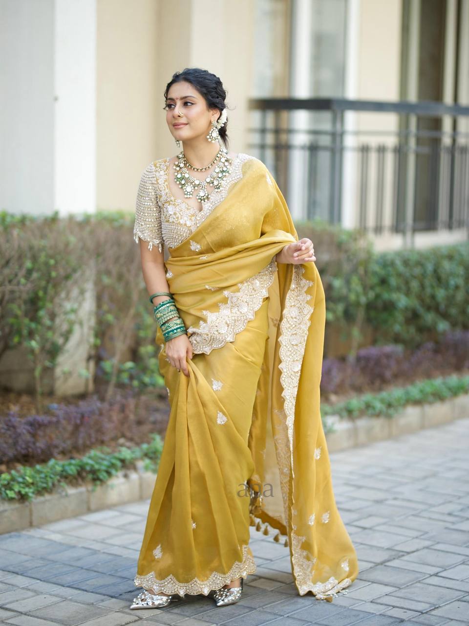 Golden Grace Embroidered Lace Charm Saree