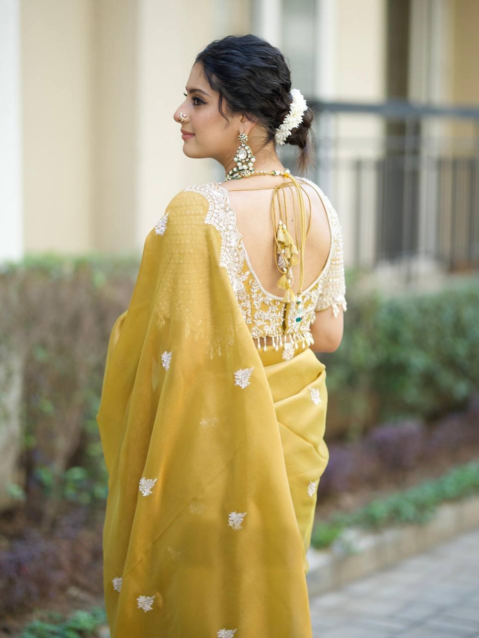 Golden Grace Embroidered Lace Charm Saree