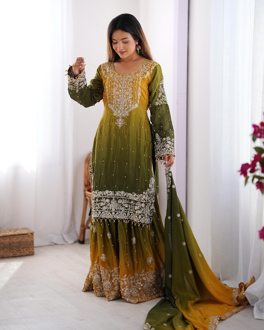 Rust Chinon silk Designer Party Wear Sharara