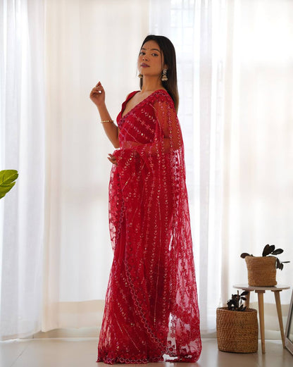 Red Classic Designer Cutwork Border Saree