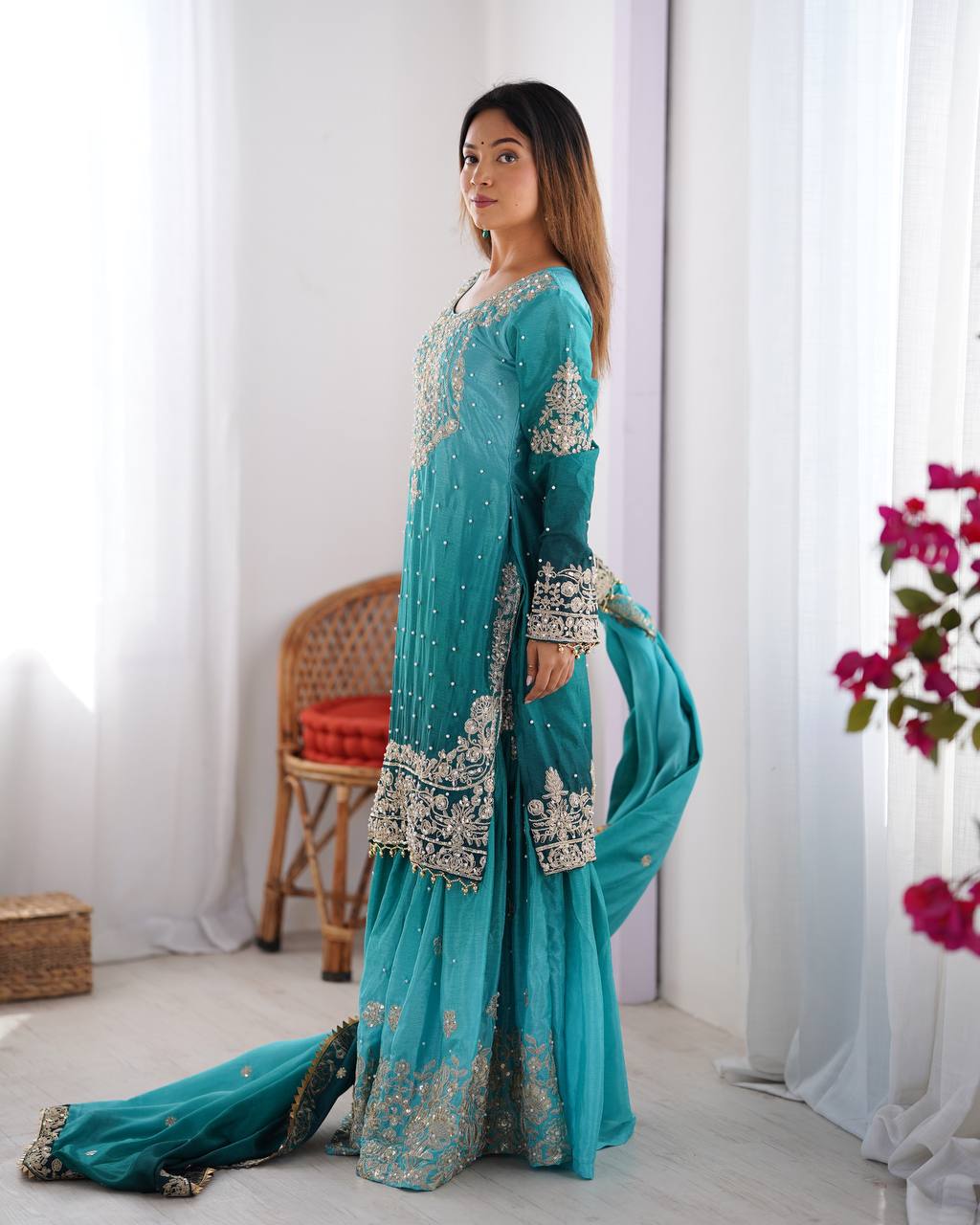 Aarnica Chinon silk Designer Party Wear Sharara
