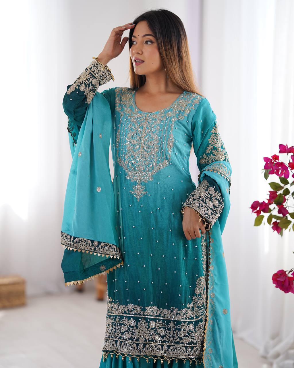 Aarnica Chinon silk Designer Party Wear Sharara