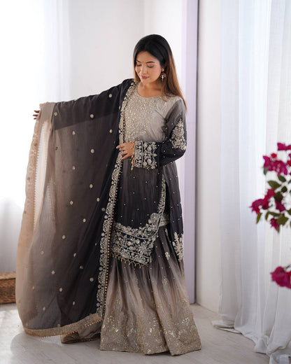 Rust Chinon silk Designer Party Wear Sharara